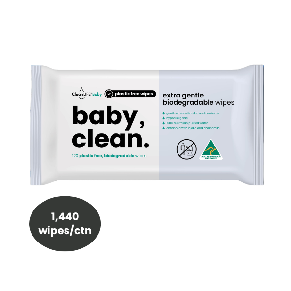 Baby, Clean Biodegradable Wipes 120 wipes/pack 12pks/carton
