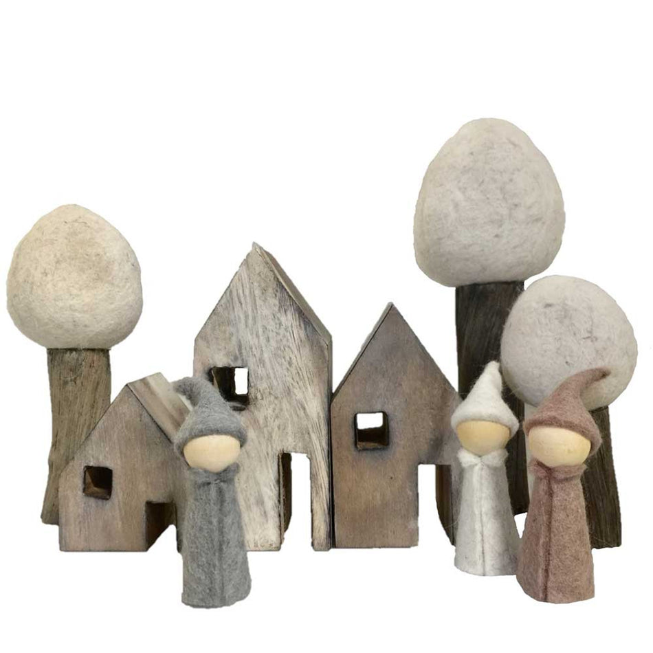 Papoose Wood Block Houses 3pc