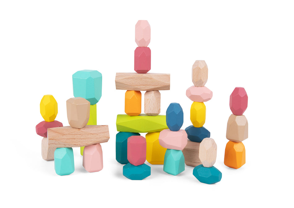 Tooky Toy Wooden Stacking Stone Blocks Large 32pc