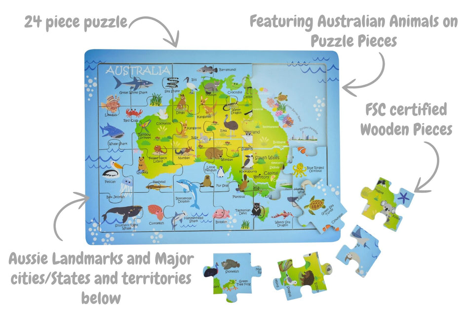 Koala Dream Aussie Map & Animal Puzzle 24pc