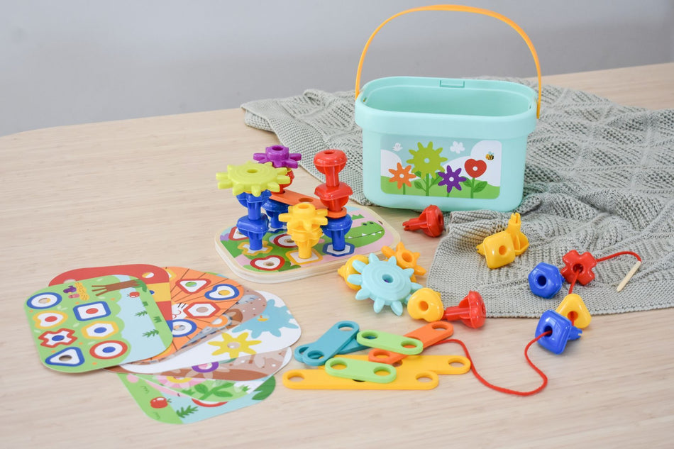 Tooky Toy Rainbow Pegs And Cogs Stacking And Lacing Set