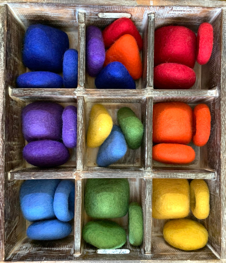 Papoose Rainbow Felt Tray with Triangles, Coins, Pyramids & Doughnuts