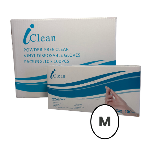 iClean Vinyl Powder Free CLEAR Disposable Gloves MEDIUM 1,000pk
