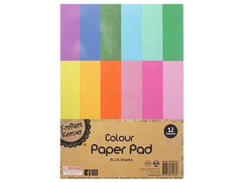 Colour Paper Pads 12 Assorted Colours A4 24 sheets