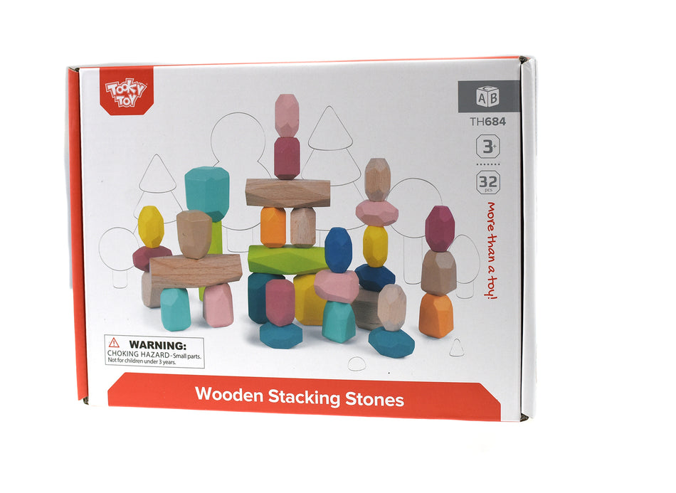 Tooky Toy Wooden Stacking Stone Blocks Large 32pc