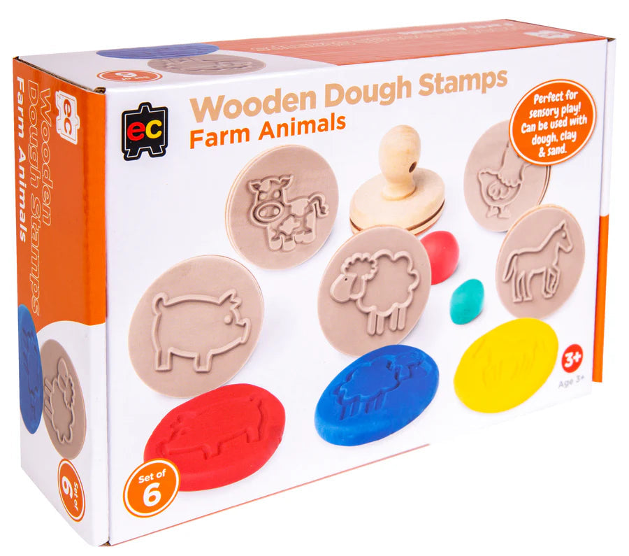 Wood Dough Stamps Set 6 Farm Animals