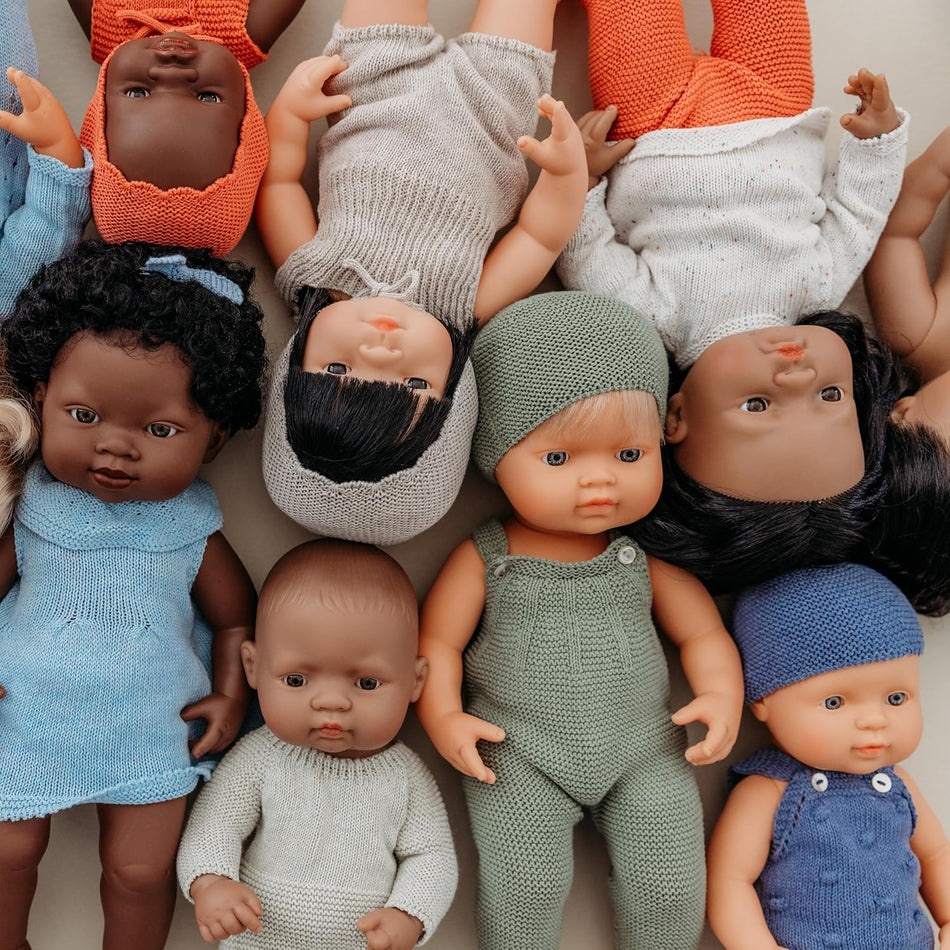 Miniland 32cm Dolls Set of 8 dolls with 12 clothes