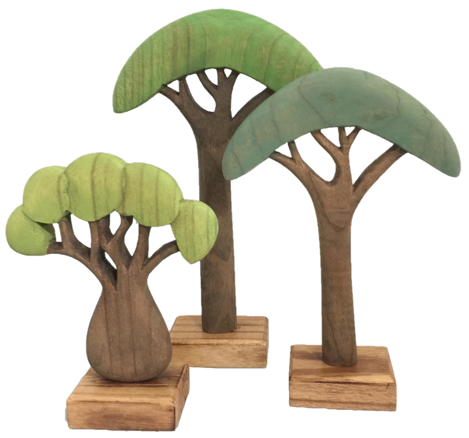 Papoose Wood Africa Trees Coloured 3pc