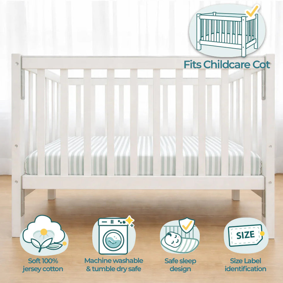 Cot Fitted Sheet Set - Sage Striped