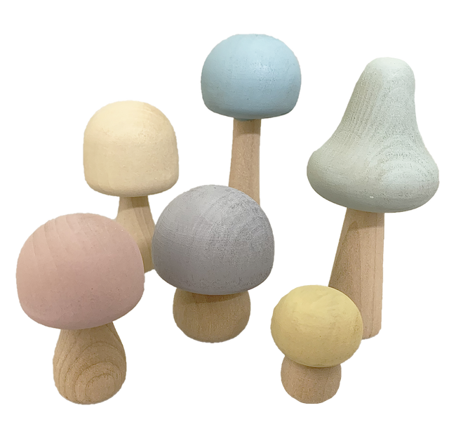 Papoose Pastel Wood Mushrooms 6pc
