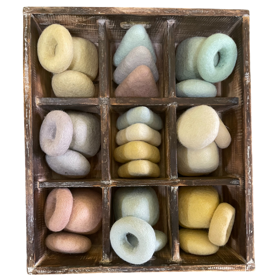 Papoose Pastel Felt Tray with Triangles, Coins, Pyramids & Doughnuts