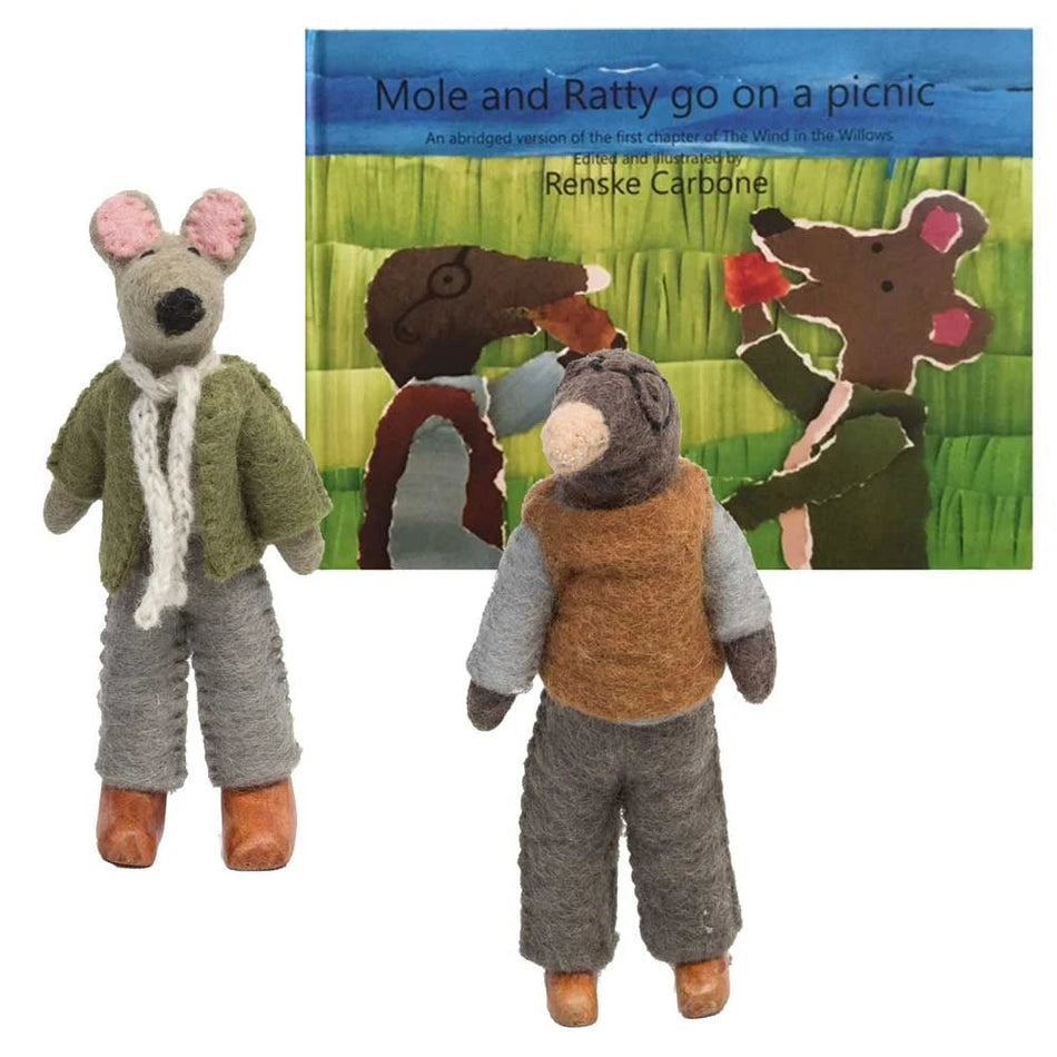 Papoose Mole And Ratty Book & 2 Dolls