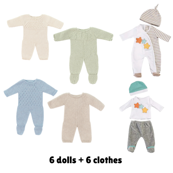 Miniland 40cm Dolls Set of 6 dolls with 6 clothes