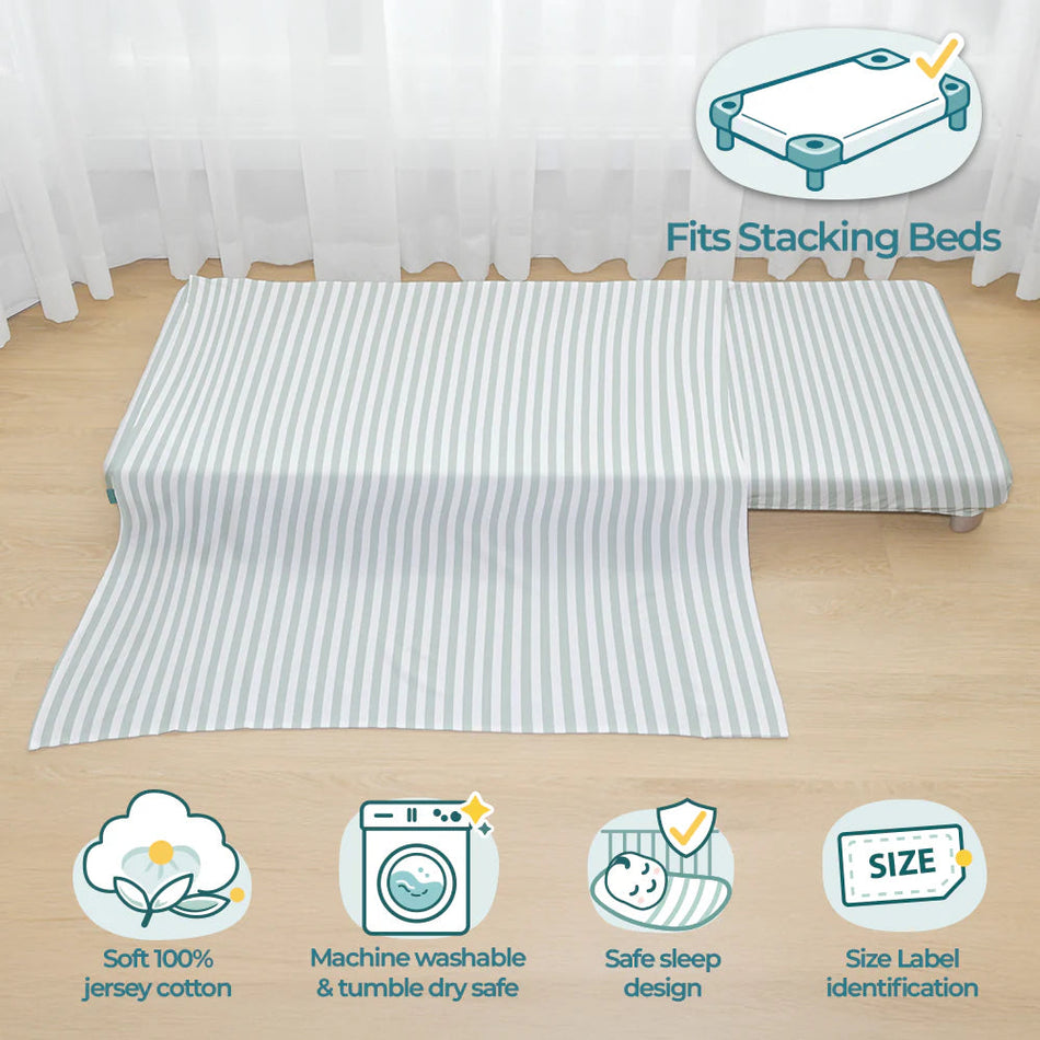 Stacker Bed/Floor Mat Fitted Sheet Set - Sage Striped