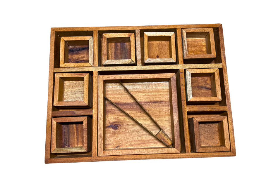 Awe & Wonder Mahogany Sorting Tray Classification 9 Compartment & Boxes plus tongs