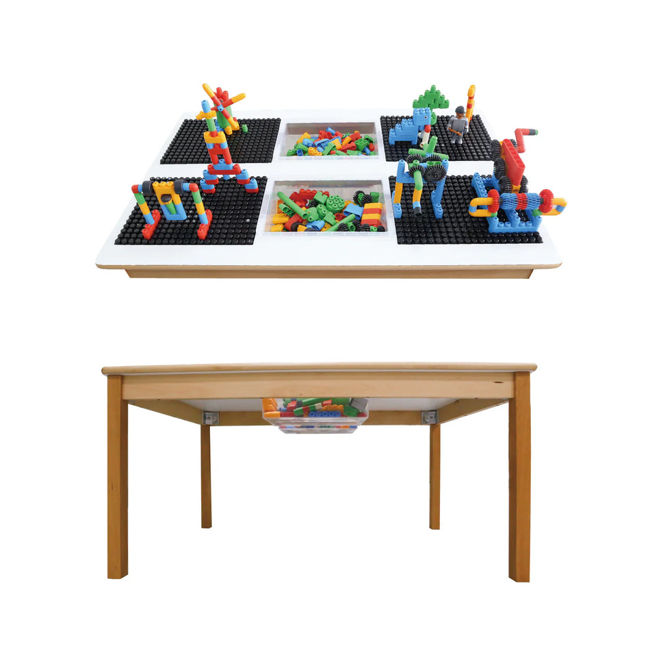 Poly M Table 44cm, Tub of 254 Blocks and 2 x storage tubs