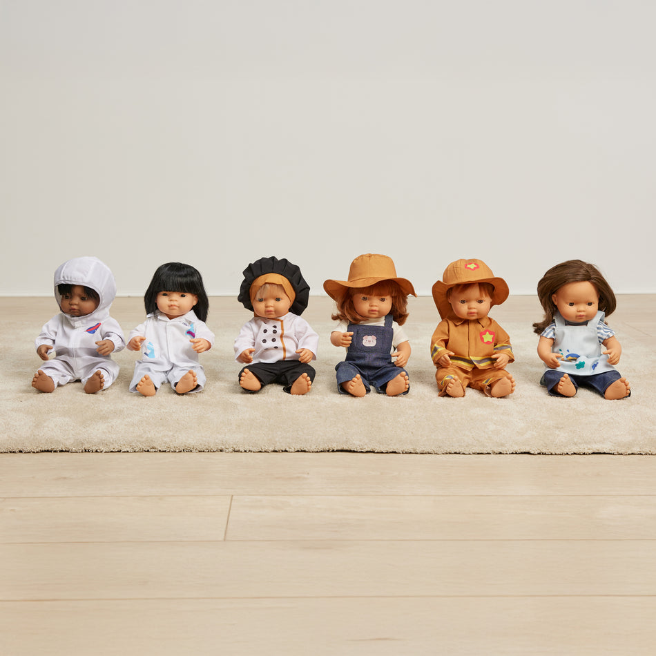 Miniland 38cm Dolls Set of 6 dolls with 12 clothes