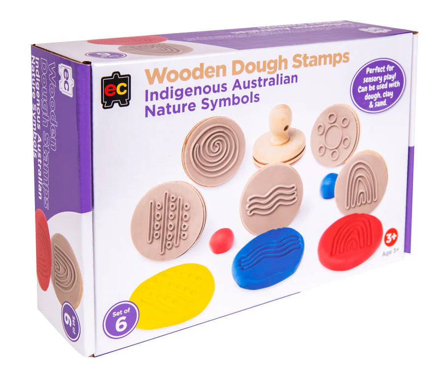 Wood Dough Stamps Set 6 Indigenous Nature Symbols
