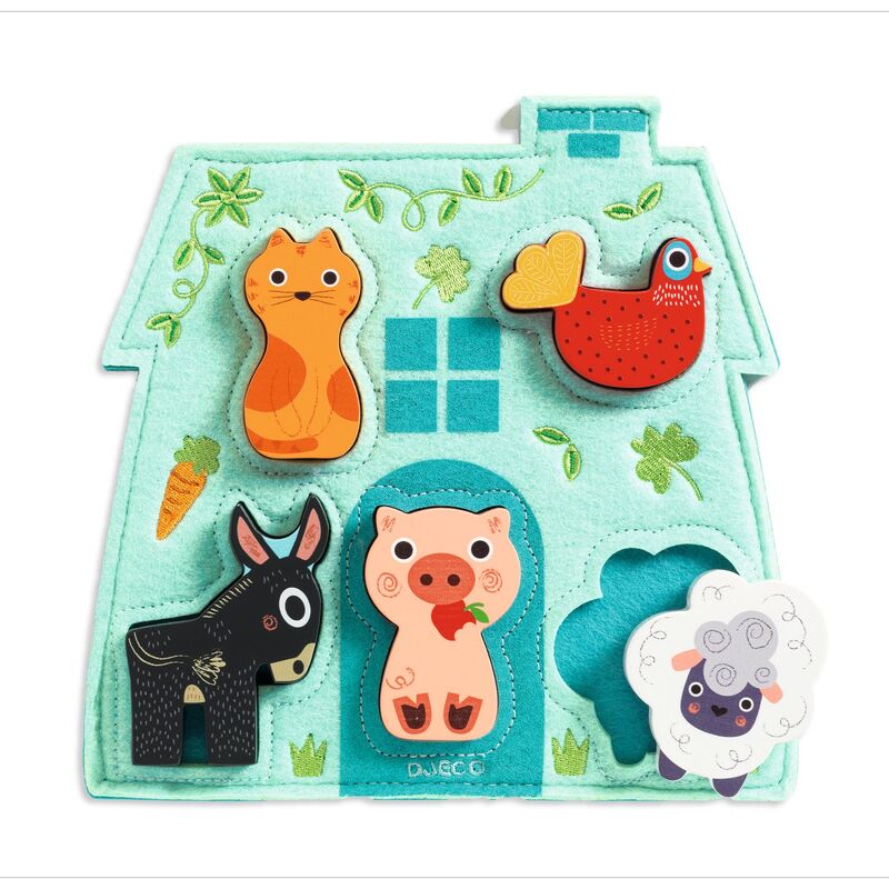 Djeco Mouki Farm Animal Wooden and Felt Puzzle