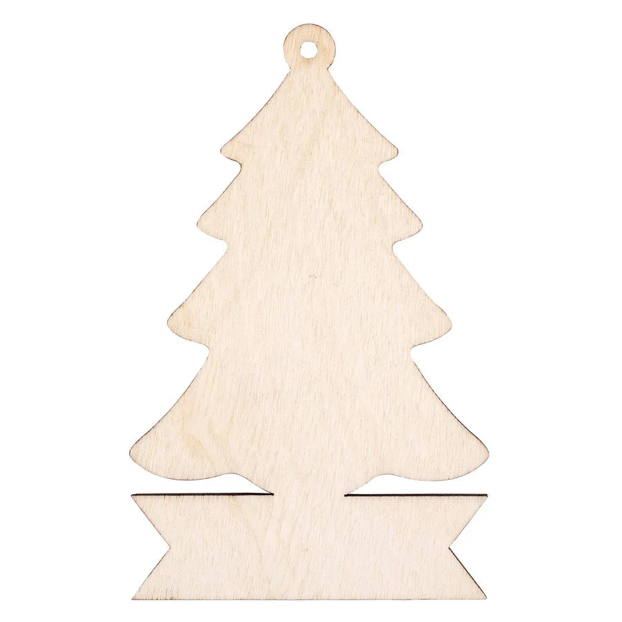 Wooden Wreath and Tree with Banner 12pk