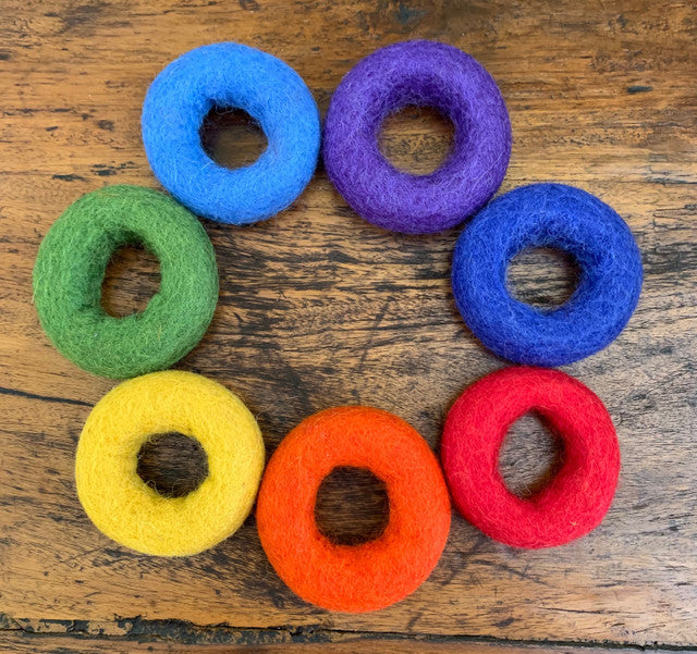 Papoose Rainbow Felt Tray with Triangles, Coins, Pyramids & Doughnuts
