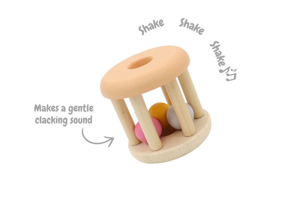 Calm & Breezy Wooden Rattle Peach, Grey or Mint