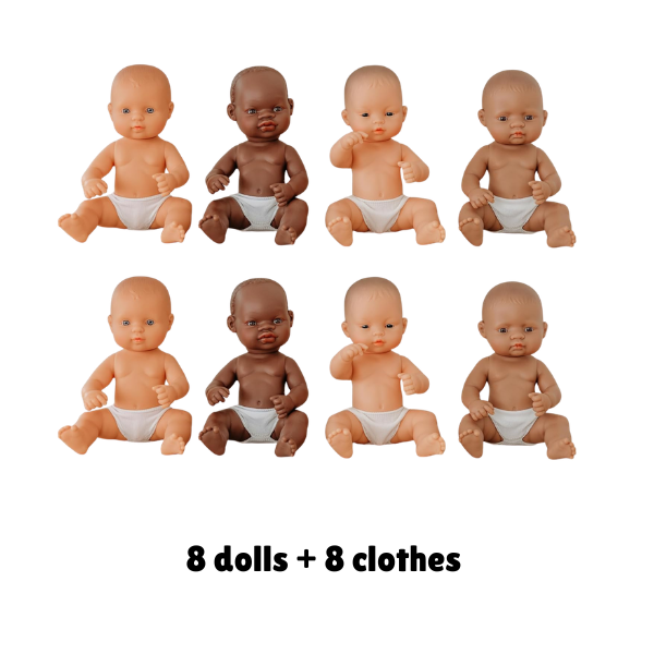 Miniland 32cm Dolls Set of 8 dolls with 8 clothes