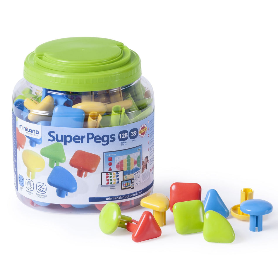 Miniland Superpegs Primary Tub 128pc