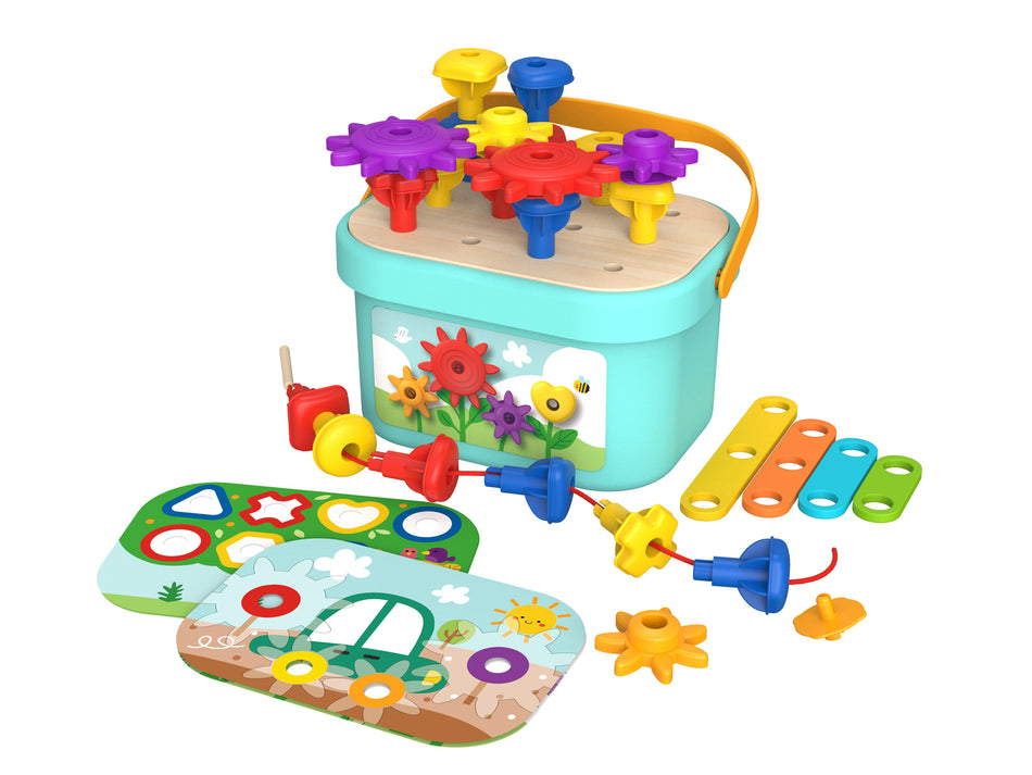 Tooky Toy Rainbow Pegs And Cogs Stacking And Lacing Set