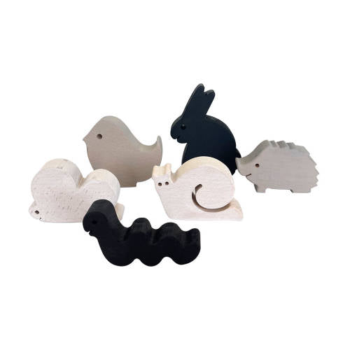 Papoose Achromatic Wood Garden Animals 6pc