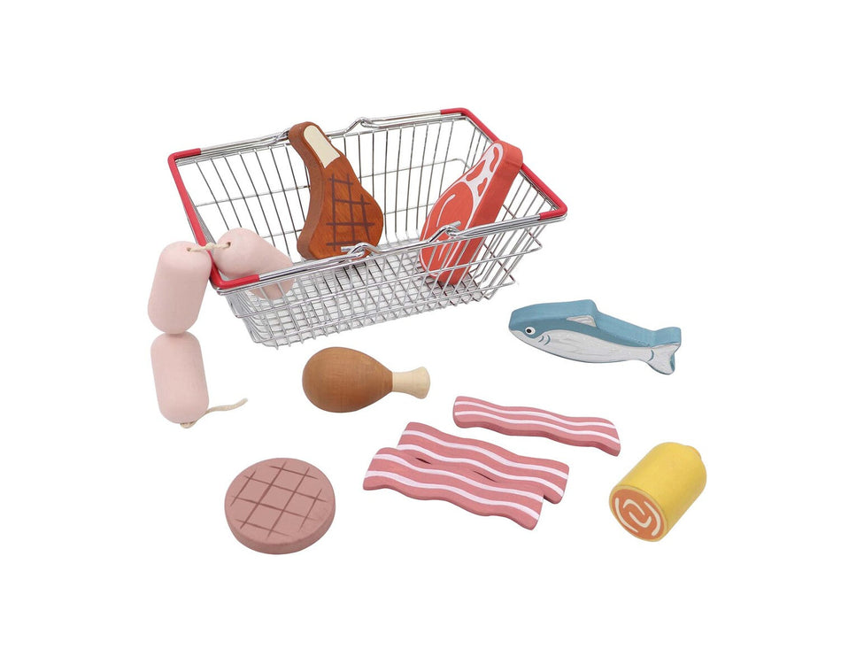 Kaper Kidz Wooden Meat & Fish Playset With Metal Basket