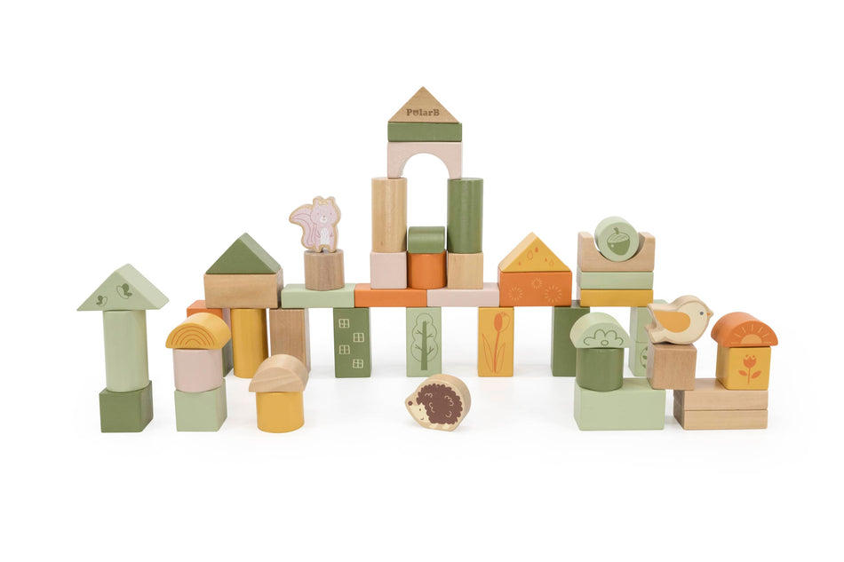 PolarB Wooden Blocks 50pc Green Forest